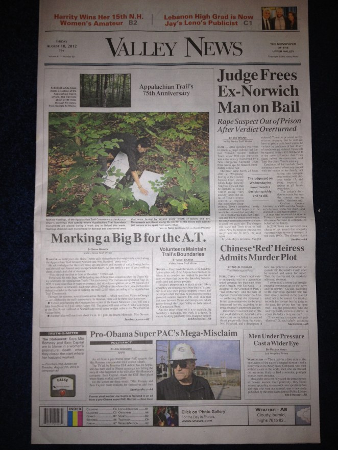 Valley News 8.10.12 Front Page